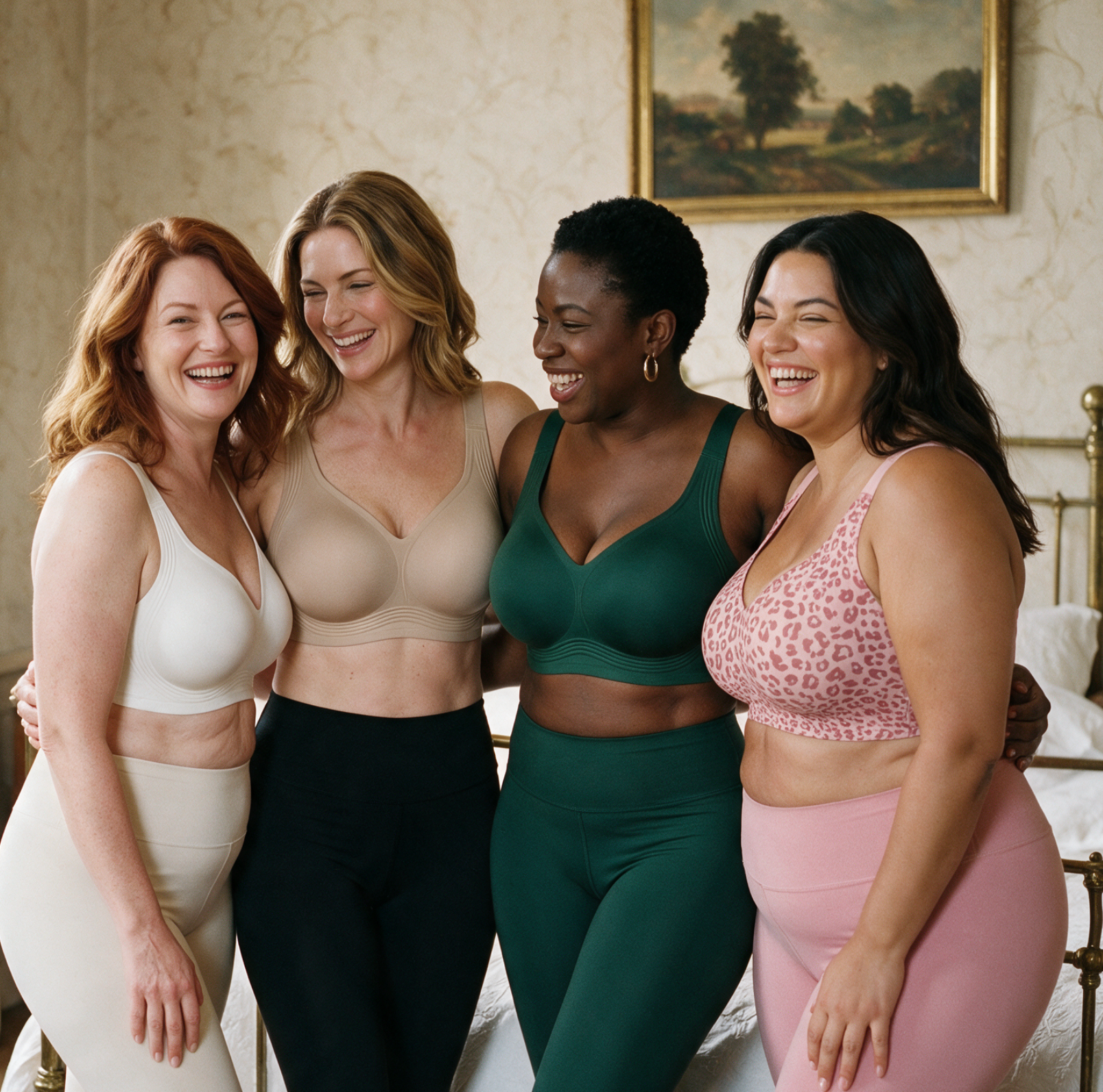 Four women of different sizes wearing Noravie bras