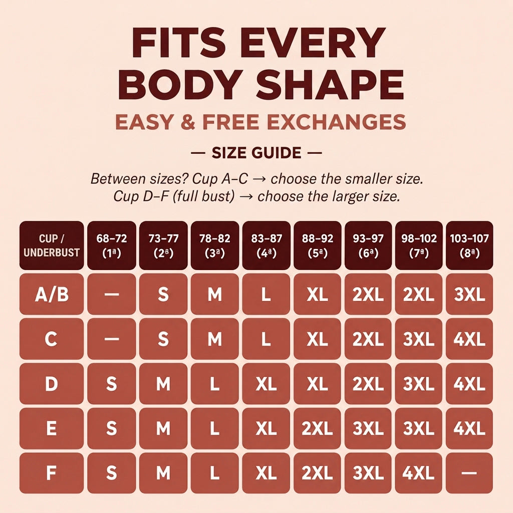 Noravie size guide: cup and underband